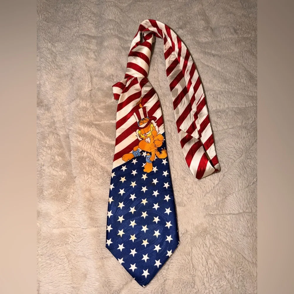 Vintage Garfield Silk Tie Uncle Sam USA Paws Keith Daniels Cat Patriotic